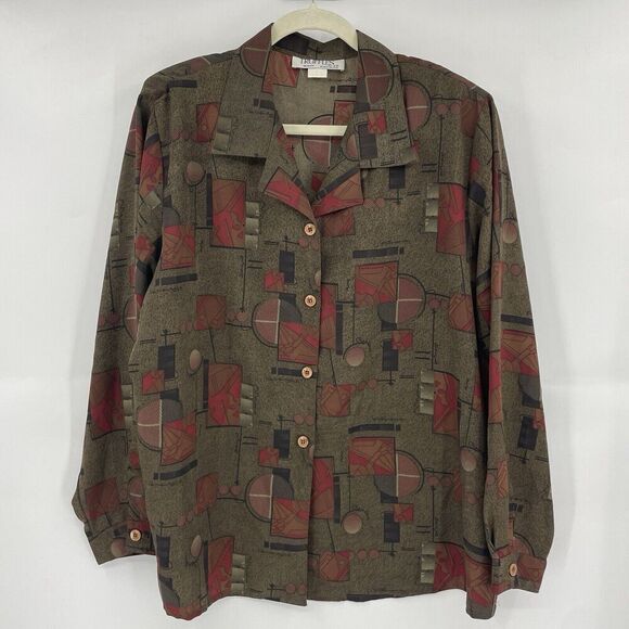 Truffles by YB Tops - Vintage Truffles by YB Shirt Women's 20W Olive Long Sleeve Camp Collar USA
